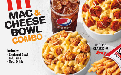 For a limited time, KFC Mac & Cheese Bowls are available as a combo by adding a side of KFC’s Secret Recipe Fries and a medium drink. Those looking to turn up the heat can order a Spicy KFC Mac & Cheese Bowl, featuring KFC’s spicy, smoky Nashville Hot sauce. Hurry in to KFC and get yours before they’re gone! (PRNewsfoto/KFC)