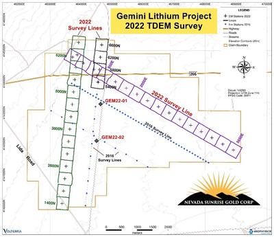 Figure 1: Gemini TDEM Survey Results with 2022 Drill Holes (CNW Group/Nevada Sunrise Gold Corporation)