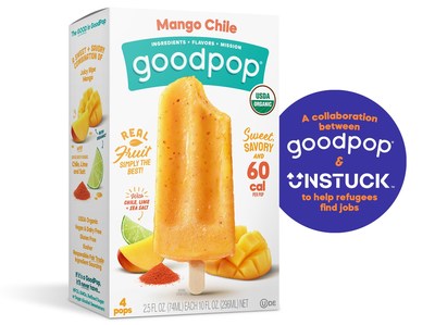 Las paletas UNSTUCK Mango Chile de GoodPop utilizan mango procedente de proveedores en Colombia que contratan refugiados. Cada compra de estos pops ayuda a generar empleos para los refugiados, apoya a las comunidades de acogida que reciben a los refugiados y apoya a las empresas, como el proveedor de mango para el pop Mango Chile de GoodPop, que están a la altura del desafío.