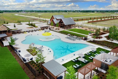 Pool and cabanas at Overland Grove in Forney, TX | Century Communities