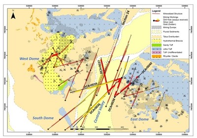Figure 1: Simplified geology map and drill holes of the 2021 Discovery Drill Program at Carangas Project (CNW Group/New Pacific Metals Corp.)