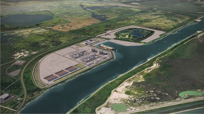 Rendering of Phase I of Sempra Infrastructure’s proposed Port Arthur LNG project under development in Jefferson County, Texas.