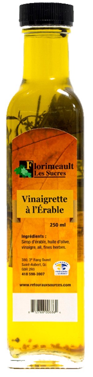 Avis de ne pas consommer de la vinaigrette à l'érable conditionnée dans des bouteilles en verre et vendue par l'entreprise Florimeault Les Sucres