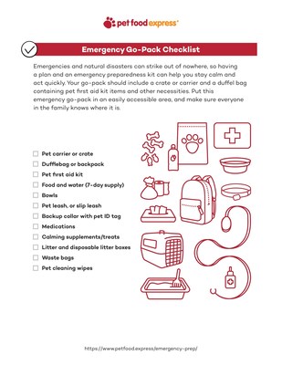 Disaster preparedness go-pack checklist from Pet Food Express.