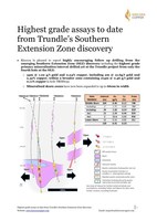Highest grade assays to date from Trundle's Southern Extension Zone discovery
