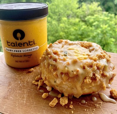 Jasmine Macon has created a recipe for Mango Donut with Basil Caramel and Ginger Crumb with Talenti Alphonso Mango Sorbetto, which will be available at Hex Coffee, 1824 Statesville Ave. 101, Charlotte, NC 28206, every Saturday from July 23 to August 13 from 10 a.m. – 1 p.m.
