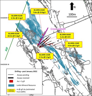 Figure 1: Beta Hunt plan view with Larkin Mineral Resource and highlighted recent drill results (CNW Group/Karora Resources Inc.)