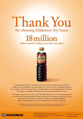 Kikkoman Soy Sauce was served in 18 million* dishes across India.