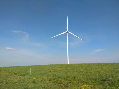 A wind turbine in Flores, Uruguay.
