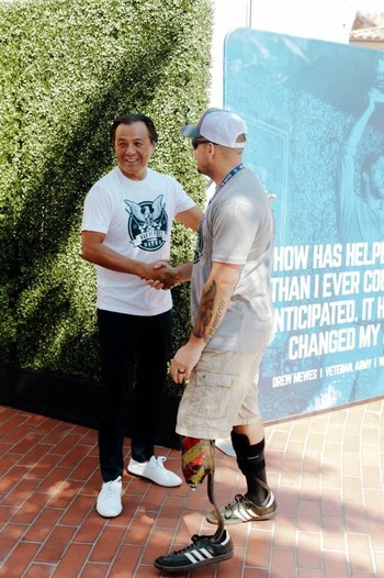 WHOW Tournament Founder Anthony Hsieh greets a veteran at the kickoff to the 2021 sportfishing event.
