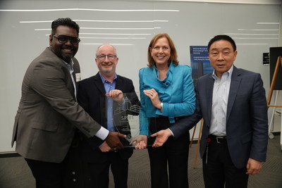 Microsoft receives UL Verified SPIRE Smart Building Ratings for multiple buildings across Microsoft’s corporate campuses in Redmond, Wash.; San Jose, Costa Rica; Dublin, Ireland; and Hyderabad, India Pictured left-to-right: Emmanuel Daniel, director, Digital Transformation & Smart Buildings, Center of Innovation, Microsoft; Scott Weiskopf, director, Global Workplace Services, Center of Innovation, Microsoft; Jennifer Scanlon. president and CEO, UL Solutions Inc.; Weifang Zhou, EVP and president, Testing, Inspection and Certification, UL Solutions.