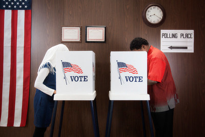 People voting at a polling location