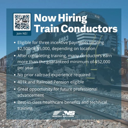 Norfolk Southern increases conductor trainee pay to 25 an hour; adds