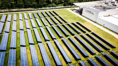 Onsite solar panels at L'Oreal Suzhou plant with 1.2M kWh of electricity generated every year since 2015