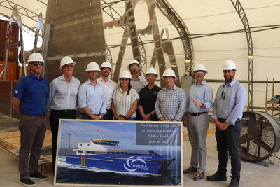 Representatives from St. Johns Ship Building, Americraft Marine and Windea participate in keel laying ceremony at St. Johns Ship Building in Palatka, Florida