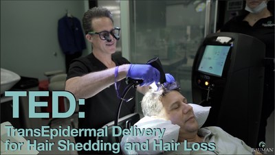 TED: TransEpidermal Delivery for hair shedding and hair loss is the latest, leading-edge hair restoration treatment at Bauman Medical. It takes only 20-25 minutes and requires no anesthesia. It's needle-free and pain-free. (PRNewsfoto/Bauman Medical)