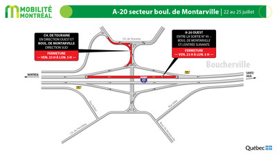 A20, secteur boulevard de Montarville, fin de semaine du 22 au 25 juillet (Groupe CNW/Ministre des Transports)