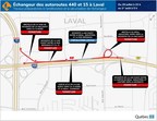 Autoroute 440 (Jean-Noël-Lavoie), à Laval - Fermeture complète des voies de desserte en direction ouest du 29 juillet au 1er août