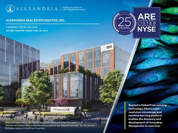 Alexandria Real Estate Equities, Inc. All Rights Reserved ©2022 (PRNewsfoto/Alexandria Real Estate Equities, Inc.)