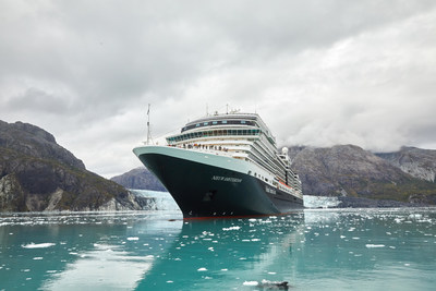 Nieuw Amsterdam celebrated one year of cruising since returning to service after a pause due to pandemic on July 24, 2022, while sailing in Alaska. (PRNewsfoto/Holland America Line)
