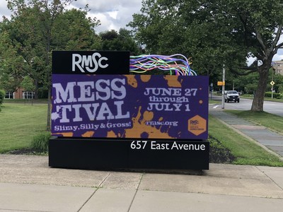 Reimagined marquee sign dynamically displays Rochester Museum and Science Center's programming and events.