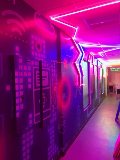 Faux neon applications adorn Rochester Museum and Science Center's teaching labs.