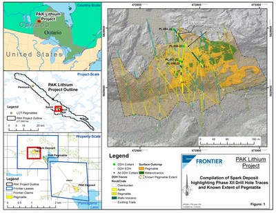 Compilation Map showing the project area and a plan map of the Spark Deposit (CNW Group/Frontier Lithium Inc.)