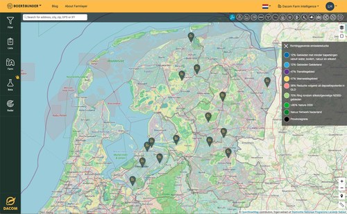 CropX's Boer&Bunder website offers users a searchable map of the Dutch government's proposed nitrogen emissions standards.