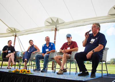 Panelists at the Sustainability Showcase discussed one of the fastest growing market segments in food production on the pastures of a regeneratively certified farm. Pictured from left to right is moderator Sarah Davidson, NACE Capital Area of WI; Christie A. Zimmerman MBA, Product Standards Manager, Natural Grocers; Natural Grocers Matthew Teunissen, Owner of Dutch Heritage Acres; John Hornbostel, industry consultant; and speaking is John Brunnquell, Ph.D., President & CEO of Egg Innovations.