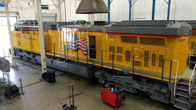 Union Pacific modernized locomotive in Wabtec Fort Worth, Texas, plant