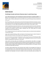 Filo Mining’s Founder and Former Chairman Lukas H. Lundin Passes Away (CNW Group/Filo Mining Corp.)