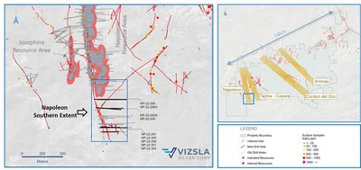 Figure 1: Plan map of recent drilling along the southern extent of the Napoleon Vein. (CNW Group/Vizsla Silver Corp.)