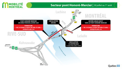 Secteur pont Honor-Mercier, 30 juillet au 1er aot (Groupe CNW/Ministre des Transports)