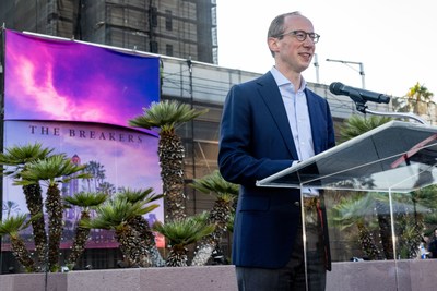 Ben Cadwell, COO, Accor North & Central America, announces the newest Fairmont property, Fairmont The Breakers Long Beach. (Photograph Courtesy Long Beach CVB)