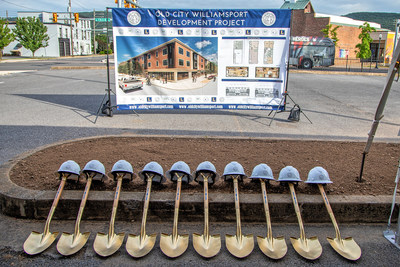 Pine Ridge Construction Management and Lycoming College recently celebrated the groundbreaking of the Old City Williamsport development project with a gathering at the building site along Basin Street between Third and Fourth Streets.