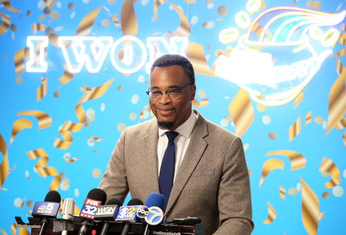 Illinois Lottery Director Harold Mays answers questions about the historic Mega Millions win. The winning ticket was sold in Des Plaines, Illinois.