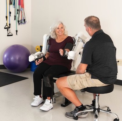 Harmony SHRtm is an upper extremity robotic rehabilitation system that works with a patient's scapulohumeral rhythm (SHR) to enable natural, comprehensive therapy for both arms.  As an upper extremity exercise device, Harmony SHR may assist in the treatment of upper body movement impairments, including: neurological injury, neuromuscular disease, musculoskeletal disease, musculoskeletal rehabilitation post-procedure (rotator cuff tear, etc.), and upper limb prosthetic/transplant rehab.