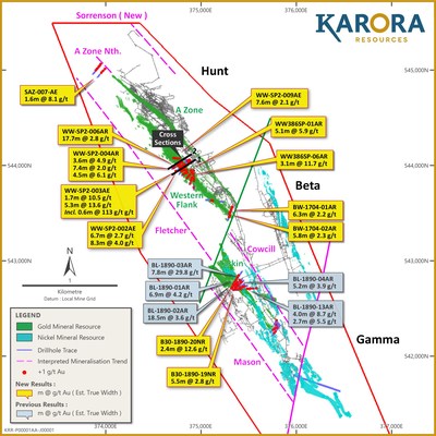 Figure 1: Beta Hunt plan view highlighting recent gold results received for period May – July 2022 (CNW Group/Karora Resources Inc.)