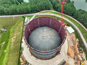 Atlanta Gas Light announces roof placement for second LNG storage facility tank in Ball Ground, Ga.