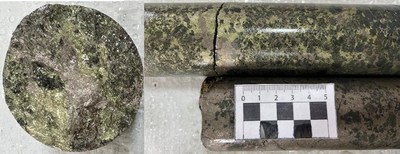 DDH22LU047: Breccia sulphide interpreted as pyrrhotite + pentlandite (a nickel mineral) + chalcopyrite (a copper mineral), from 137.0 to 137.5m* (CNW Group/Bravo Mining Corp.)