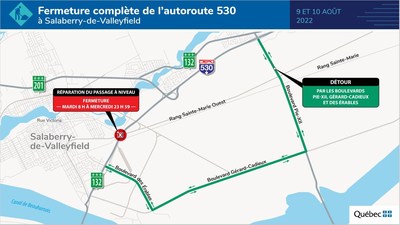Fermeture complète de l'autoroute 530 à Salaberry-de-Valleyfield (Groupe CNW/Ministère des Transports)