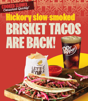 Taco Bueno's Hickory slow-smoked Brisket Tacos with Chips, Salsa and a Drink.