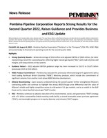 Pembina Pipeline Corporation Reports Strong Results for the Second Quarter 2022, Raises Guidance and Provides Business and ESG Update (CNW Group/Pembina Pipeline Corporation)