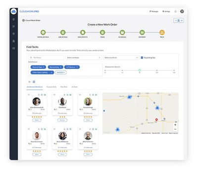 CLOUDWORK|PRO Dashboard of their On-demand IT Field Service Marketplace.