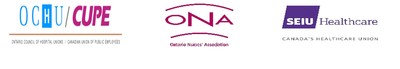 Canadian Union of Public Employees (CUPE), The Ontario Nurses’ Association (ONA) and SEIU Healthcare Logos (CNW Group/Ontario Nurses' Association)