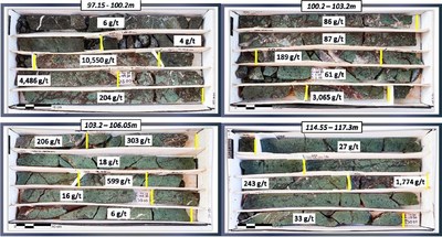 Figure 4:   SMS22-10 Select Mineralized Drill Core – Discovery Zone (Ag grades) - Drill Core from 97.15 m to 117.3 m (CNW Group/GR Silver Mining Ltd.)