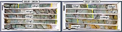 Figure 4:   SMS22-10 Select Mineralized Drill Core – Discovery Zone (Ag grades) - Drill Core from 193.95 m to 199.55 m (CNW Group/GR Silver Mining Ltd.)