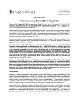 Denison Announces Expiry of Offer to Acquire UEX (CNW Group/Denison Mines Corp.)