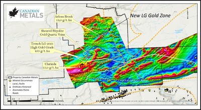 Visible Gold and New Mineralized Zones Discovered on Canadian Metals Inc. GoldStrike Property, New Brunswick (CNW Group/Canadian Metals Inc.)