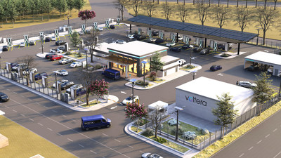 Rendering: Example of a Voltera EV charging facility for rental car or fleet management company.